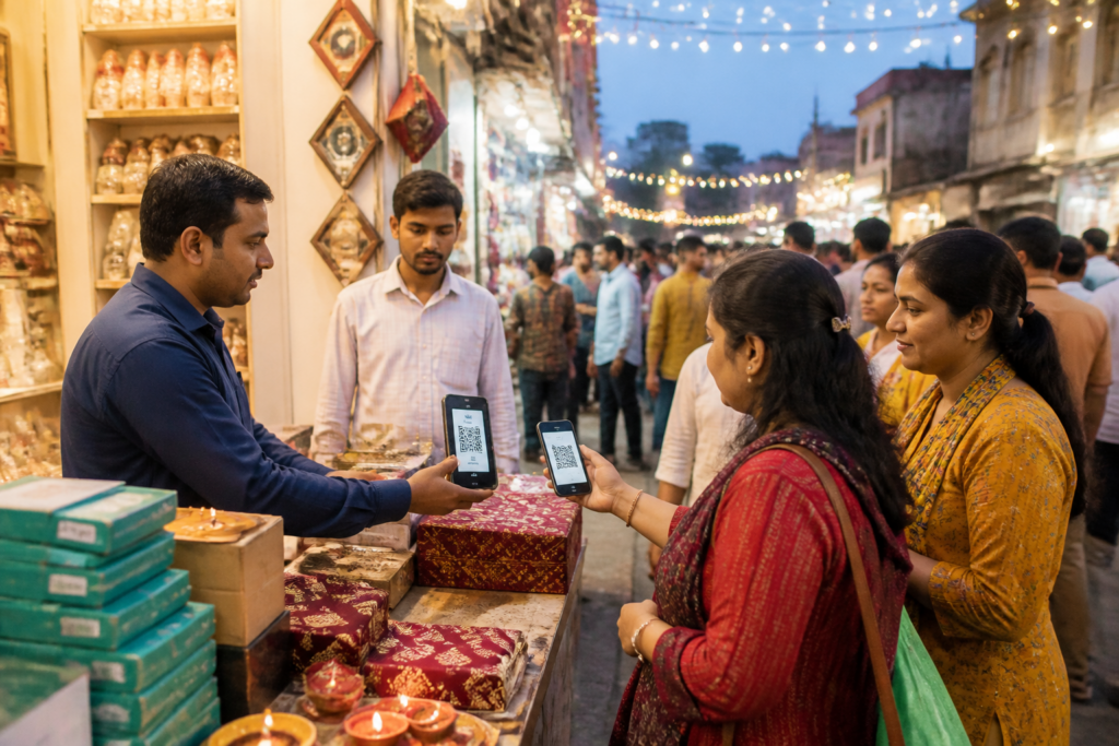 UPI MDR charge concerns discussed by Ahmedabad traders at a busy retail market