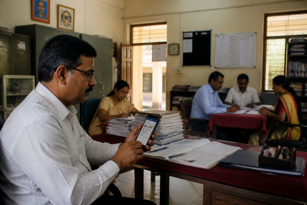 Maharashtra smart attendance system being used to record teacher attendance at a school