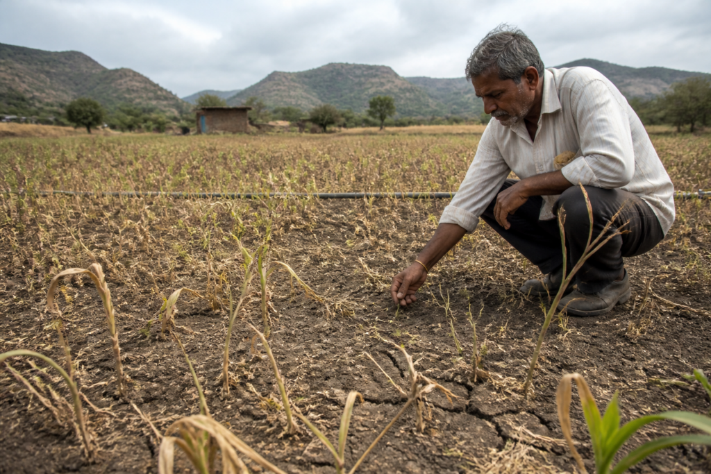 Pune drought conditions affecting farmland and crops in Maharashtra