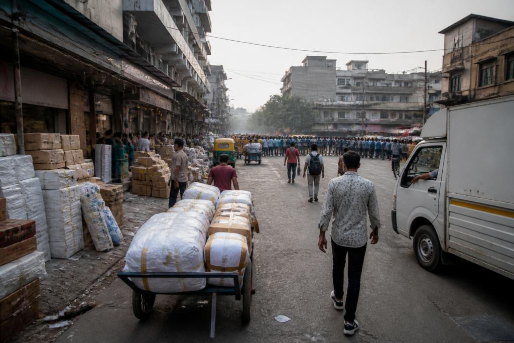 Delhi protests near a busy market road as traders face festive-season disruptions