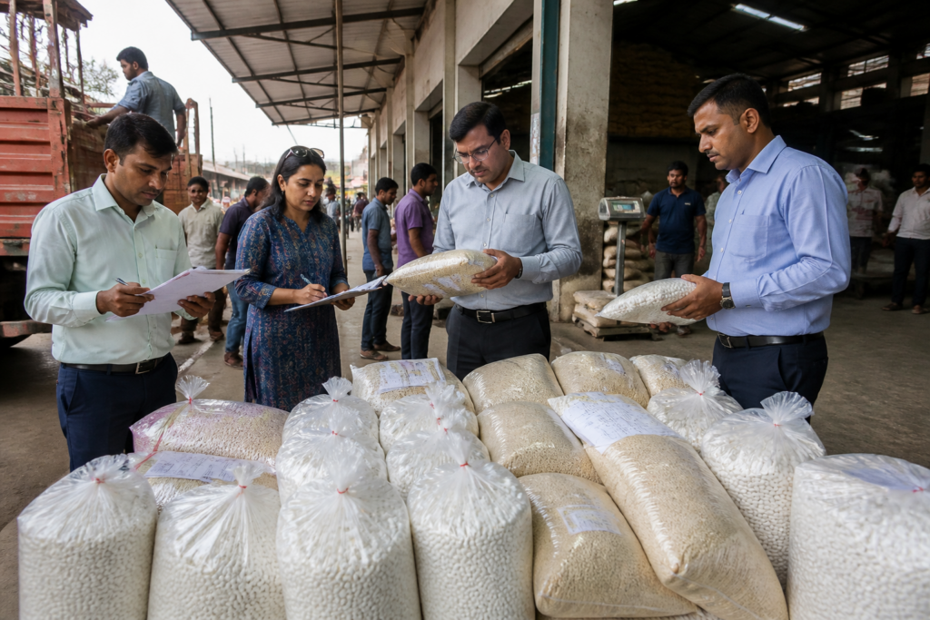 Pune FDA food seizure involving bags of bhagar and sago at a Market Yard inspection