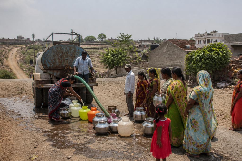 Pune water crisis tanker supplying water to a rural village