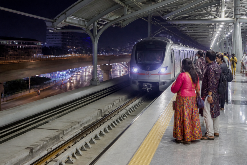 Ahmedabad Metro train serving late-night Navratri commuters in the city