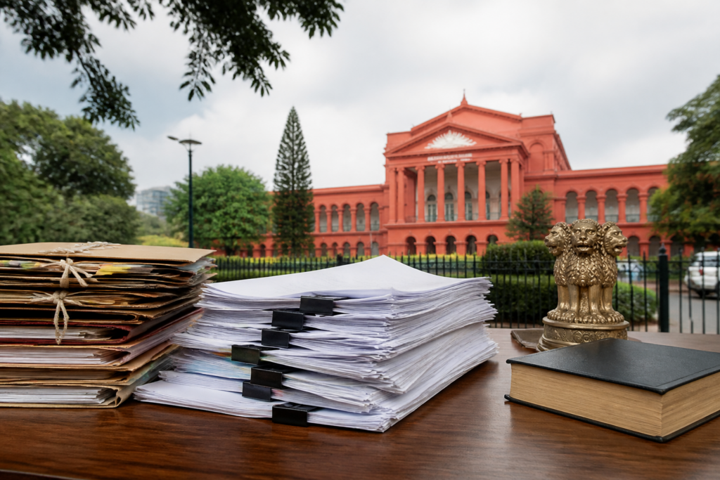 Karnataka reservation law documents beside the Karnataka High Court building