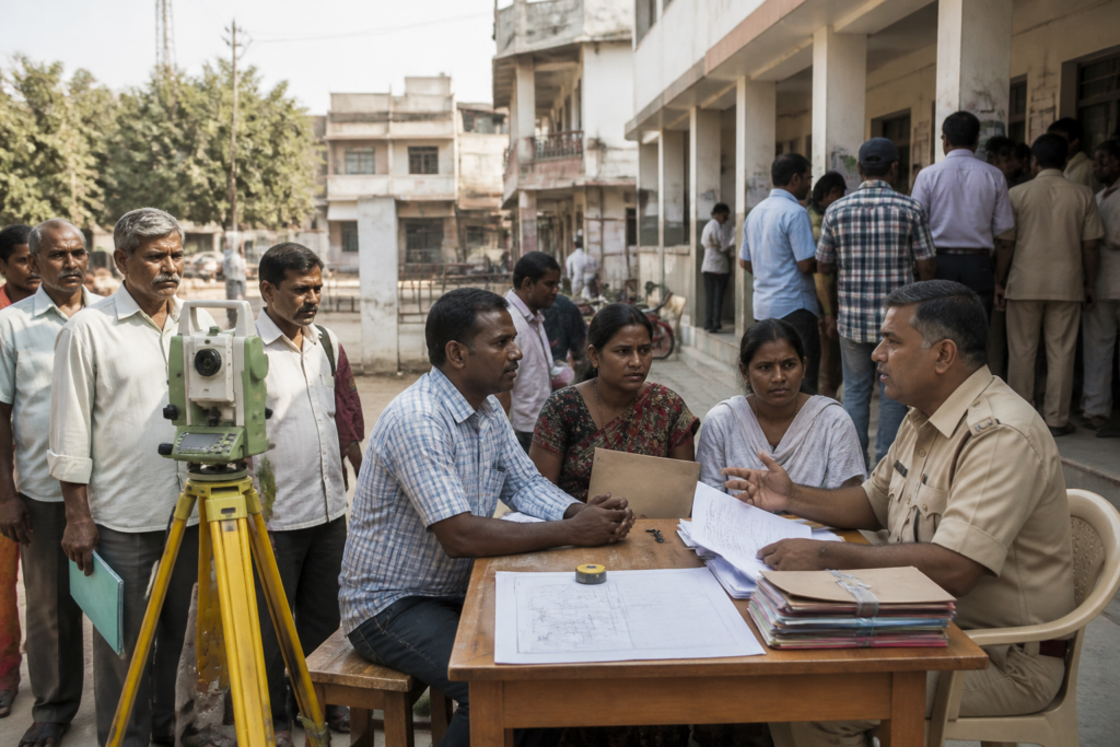 Kothagudem house regularisation applicants waiting at a government land office in Telangana
