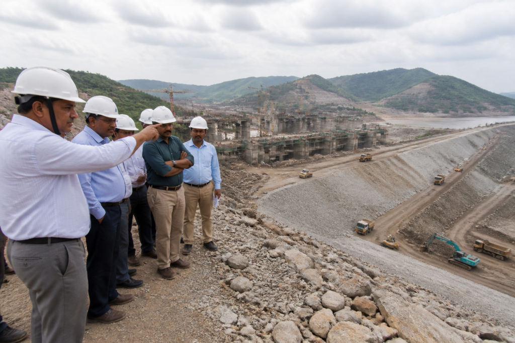 Polavaram Project dam construction site under technical inspection in Andhra Pradesh