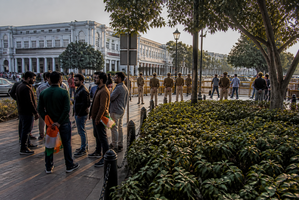 Delhi Tiranga March supporters gathered near Central Park in Connaught Place