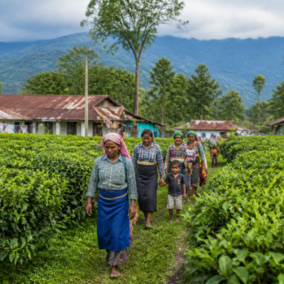 Bengal tea garden workers in a North Bengal plantation landscape