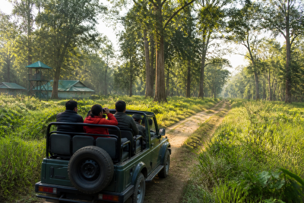 Jaldapara safari booking facility linked to a safari jeep near the national park in North Bengal