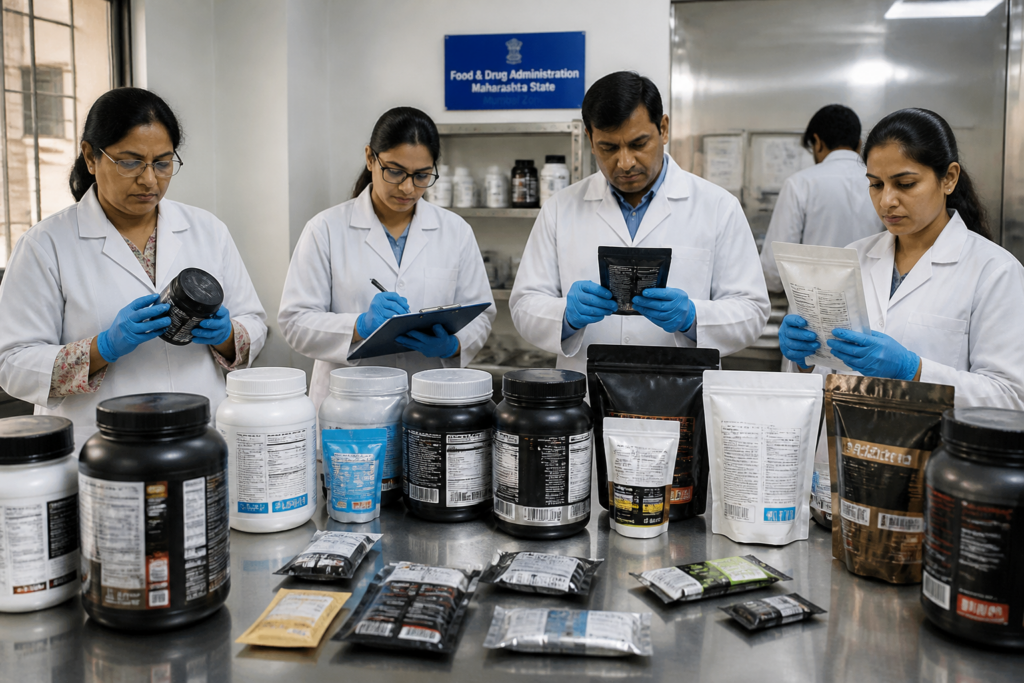 Protein powder containers under FDA investigation for labelling and food-safety compliance in Maharashtra