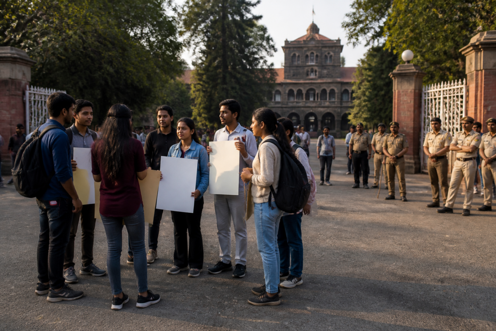 SPPU protest restrictions outside Savitribai Phule Pune University in Pune