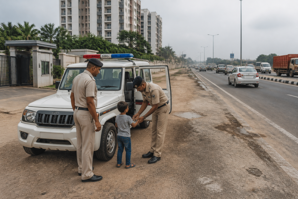 Bhubaneswar child rescue near NH-16 after a boy wandered from an apartment complex