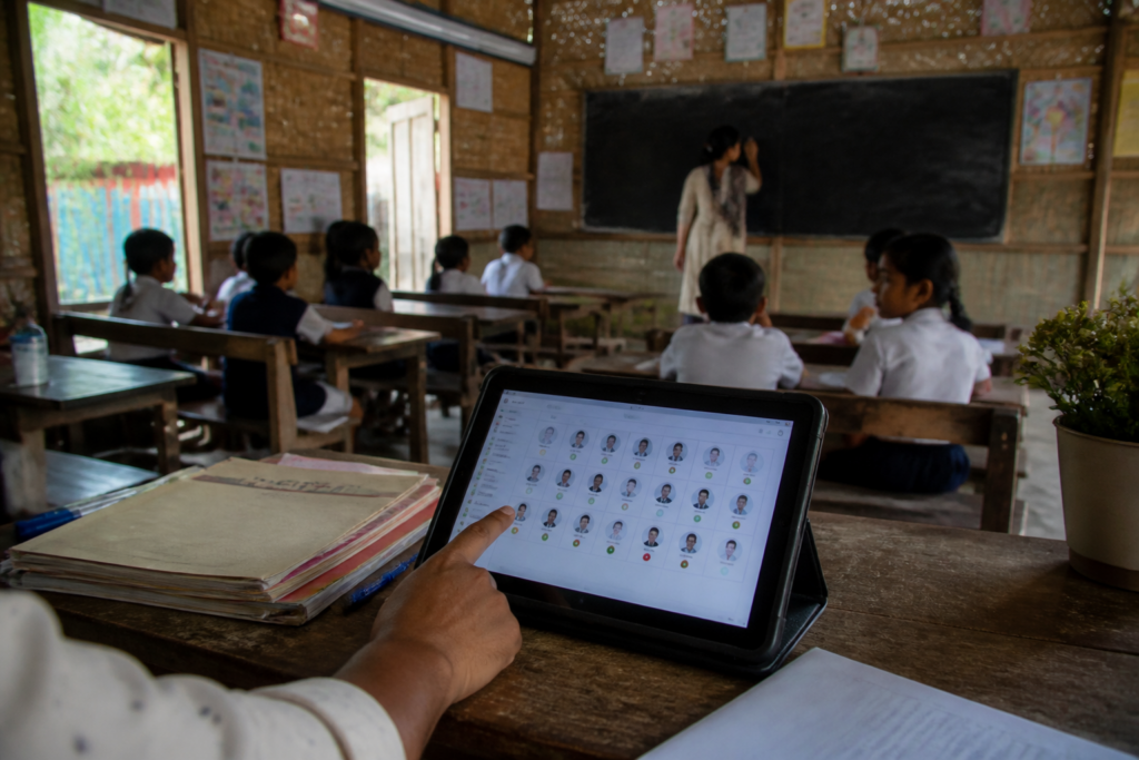 Government tablet used for Shiksha Setu attendance in an Assam primary school