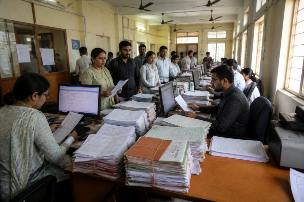 Jharkhand voter roll revision applications being processed at an electoral office