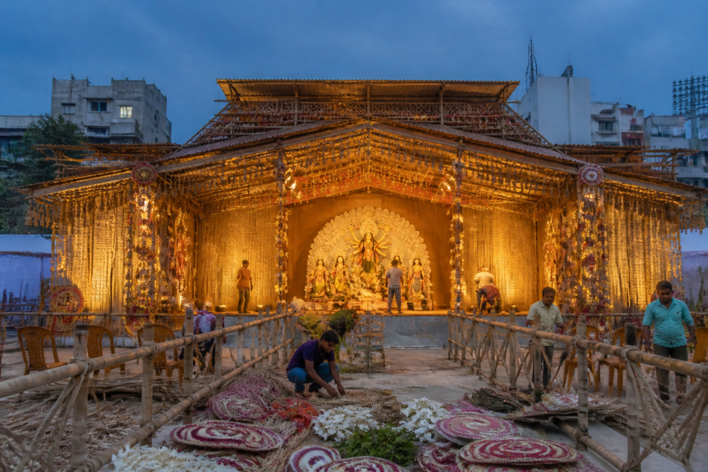 Hyderabad Durga Puja mandap planned at NTR Stadium with traditional Bengali decorations
