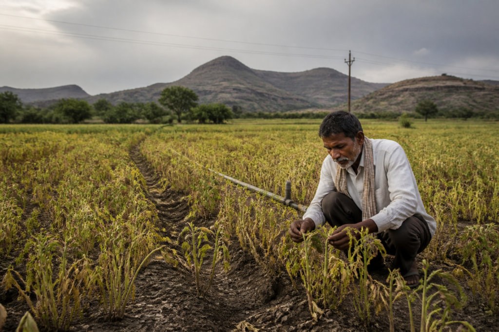 Pune drought-hit talukas with dry farmland and stressed kharif crops in Maharashtra