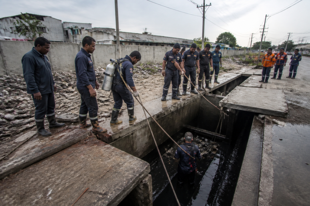 Ahmedabad drainage line near Pirana being searched by emergency crews