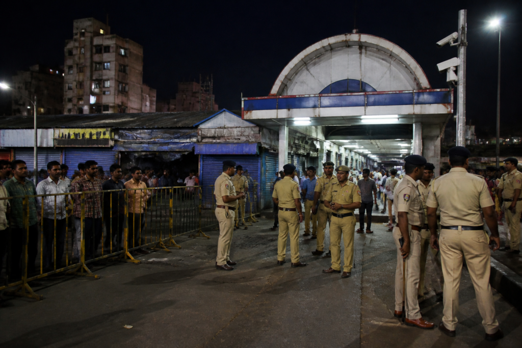 Police presence outside Ulhasnagar railway station after a fatal attack