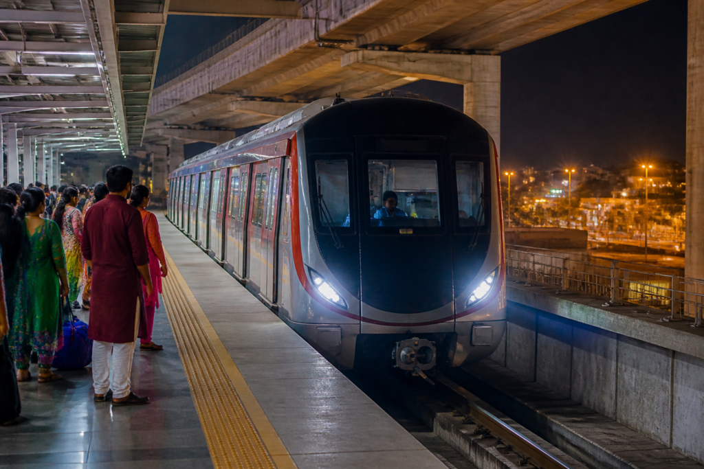Ahmedabad Metro train serving passengers during extended Navratri night services