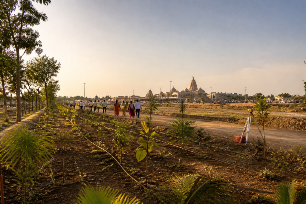 Shegaon pilgrimage site development area in Buldhana with plantation land reserved around proposed facilities