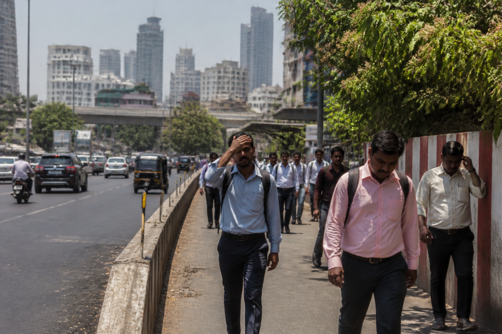 Mumbai heatwave warning during a hot afternoon over the city's dense urban landscape