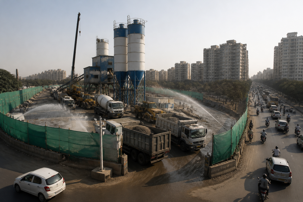 Ahmedabad RMC plant policy regulating a ready-mix concrete facility near a construction site