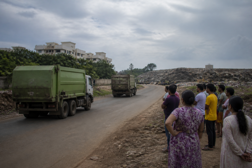 Bhubaneswar waste dumping vehicles near the Gadakana dumping yard
