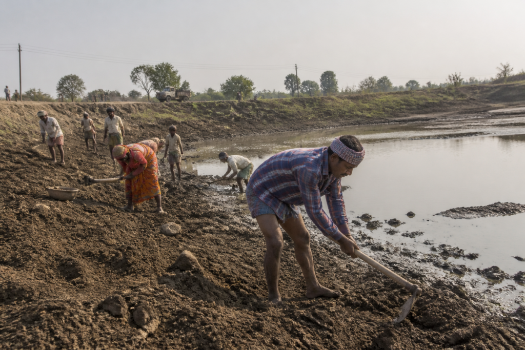 Karnataka rural jobs workers restoring a drought-hit village pond