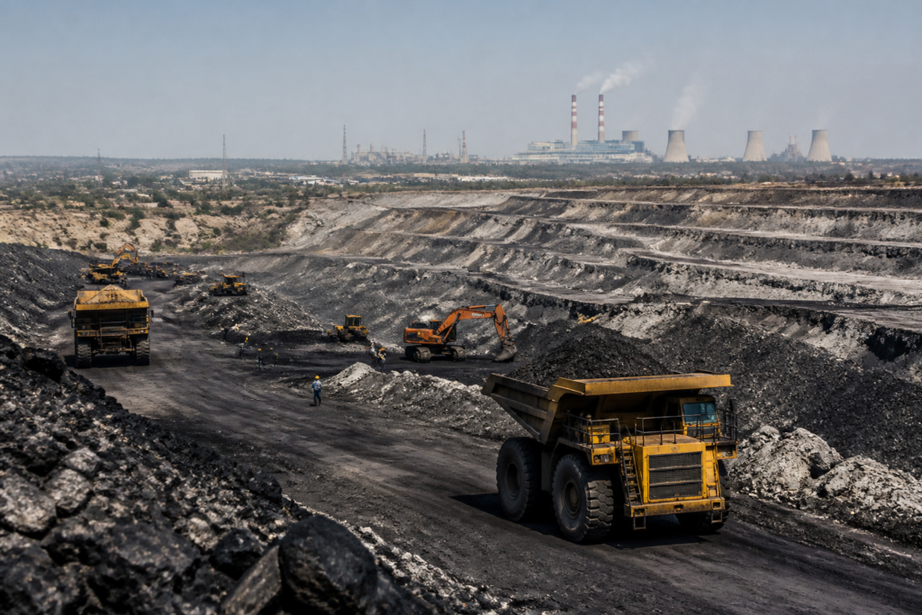Singareni Collieries workers at a Telangana coal mining site amid the privatisation dispute