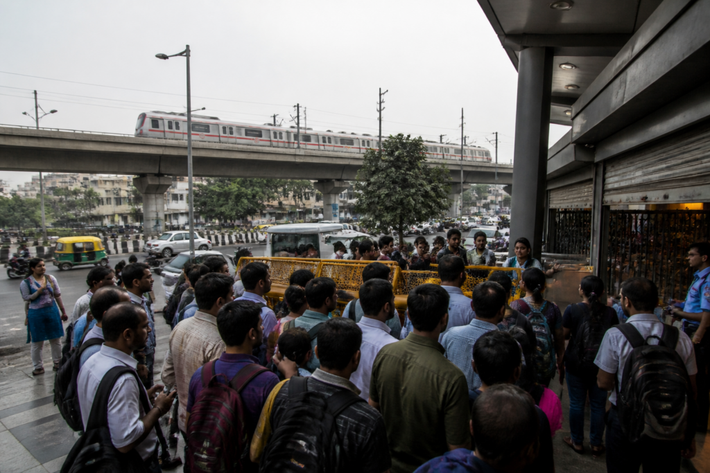 Delhi Metro station access restrictions during a protest-related security operation
