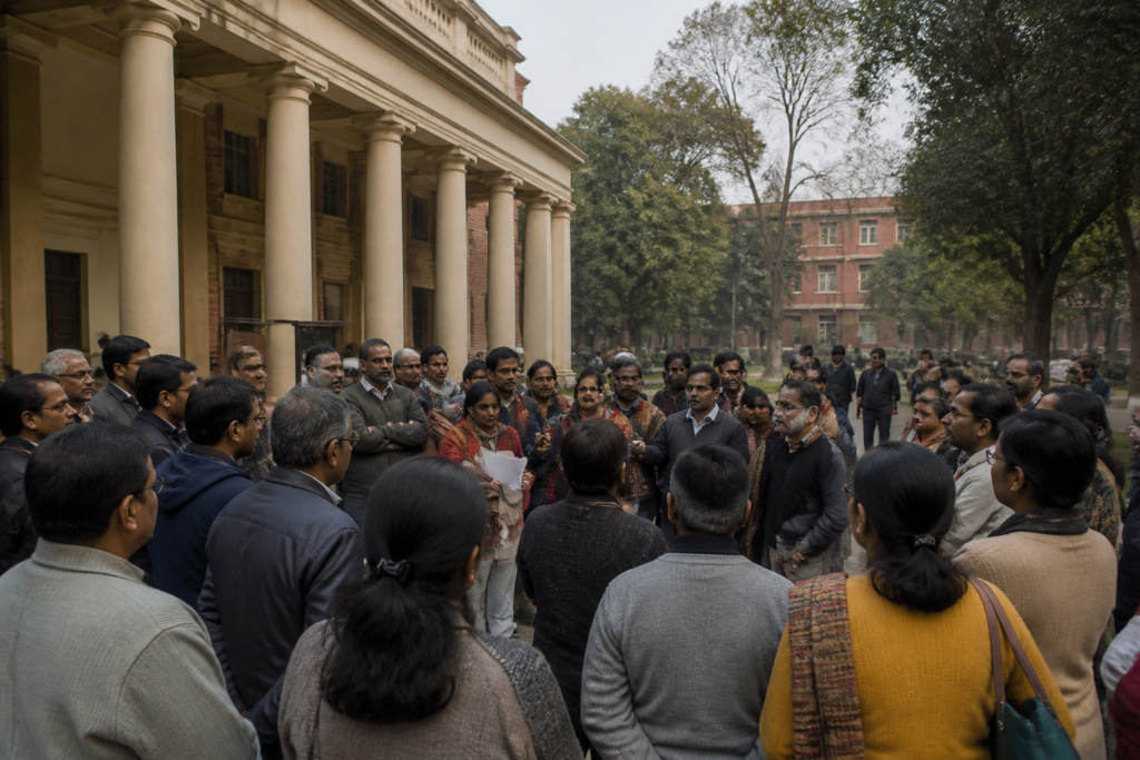 Hindu College controversy during a faculty protest outside the Delhi campus