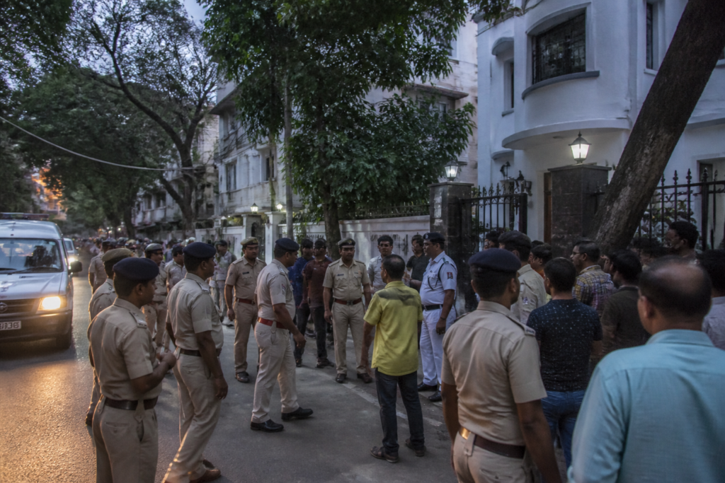 Mamata Banerjee security personnel outside a residence in Kolkata