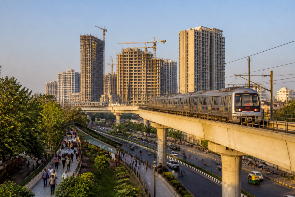 Delhi TOD policy housing planned near a metro corridor and high-rise development