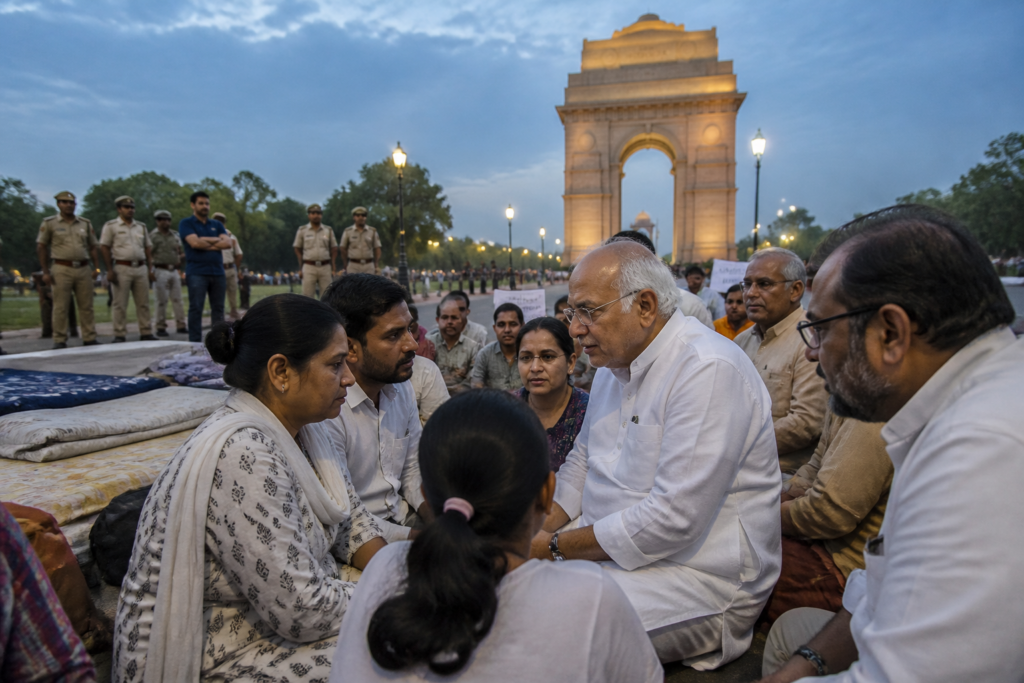 Ankita Bhandari protest at India Gate with family members and supporters