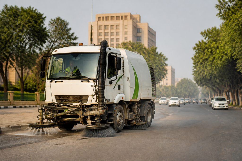 CNG road sweeper introduced by NDMC to collect dust and debris on Delhi roads
