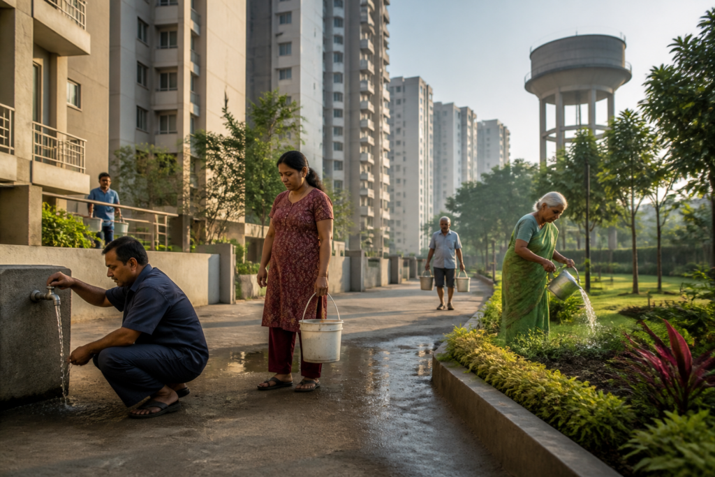 Pune water cuts prompt residents of a housing society to conserve water