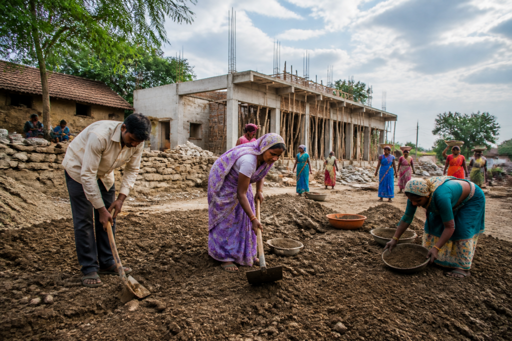 Workers engaged in a Karnataka rural employment project under the VB G Ramji scheme