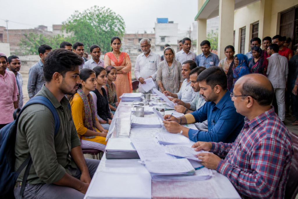 Gautam Buddha Nagar voter camps at a polling booth for electoral roll registration