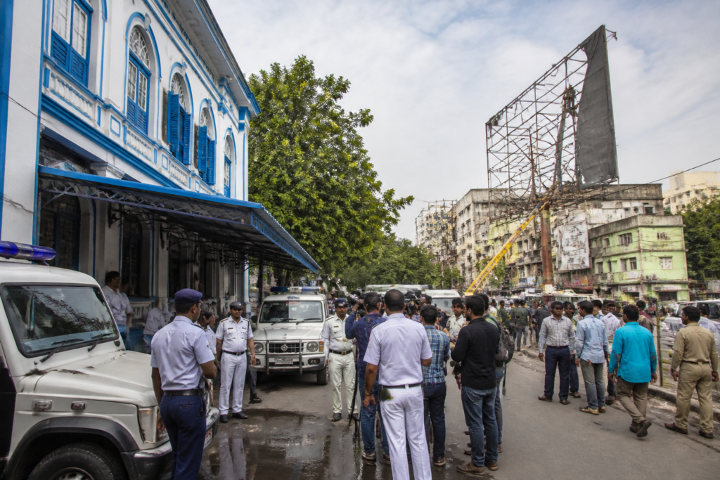 Kolkata billboard case involving a political office and municipal enforcement near Camac Street.