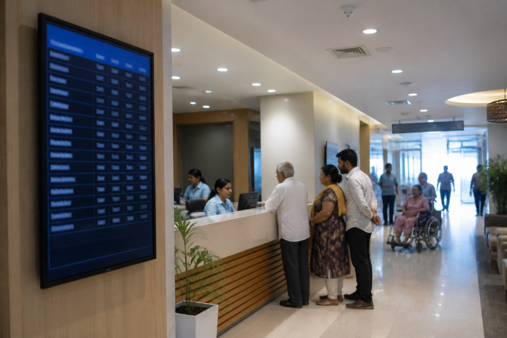 Private hospital treatment rates displayed on a notice board in a Karnataka hospital