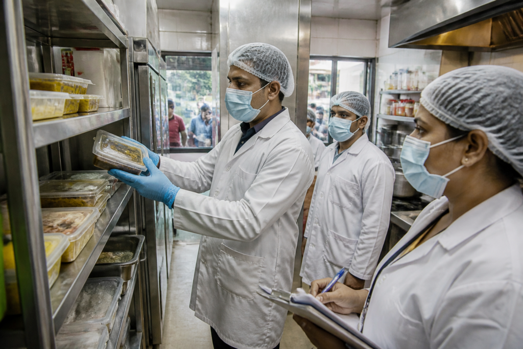 Maharashtra FDA officials inspecting food products at a Mumbai establishment