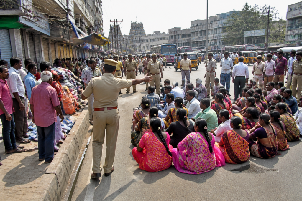 MC Road street vendors and merchants during a protest in Royapuram, Chennai