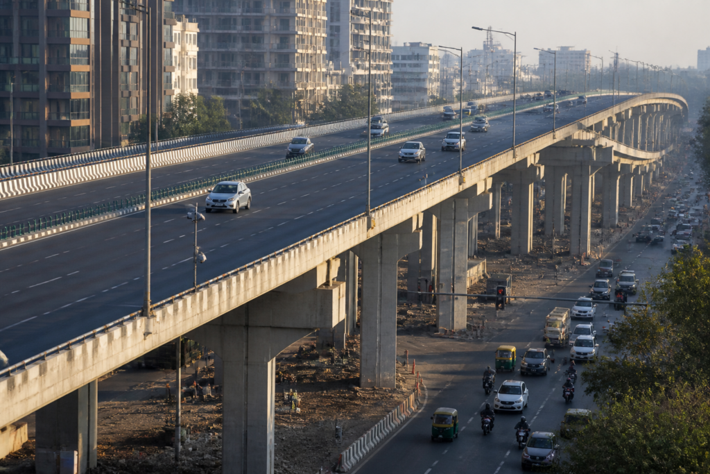 Ahmedabad SG Highway flyover connecting ISKCON and Sanand Circle under construction