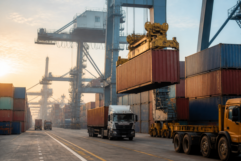 India exports September 2026 data represented by cargo containers at an Indian port