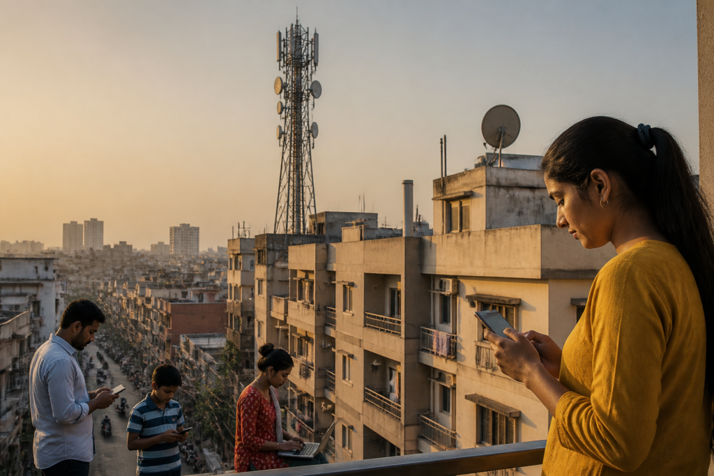 Jio broadband infrastructure and mobile connectivity supporting India's digital services expansion