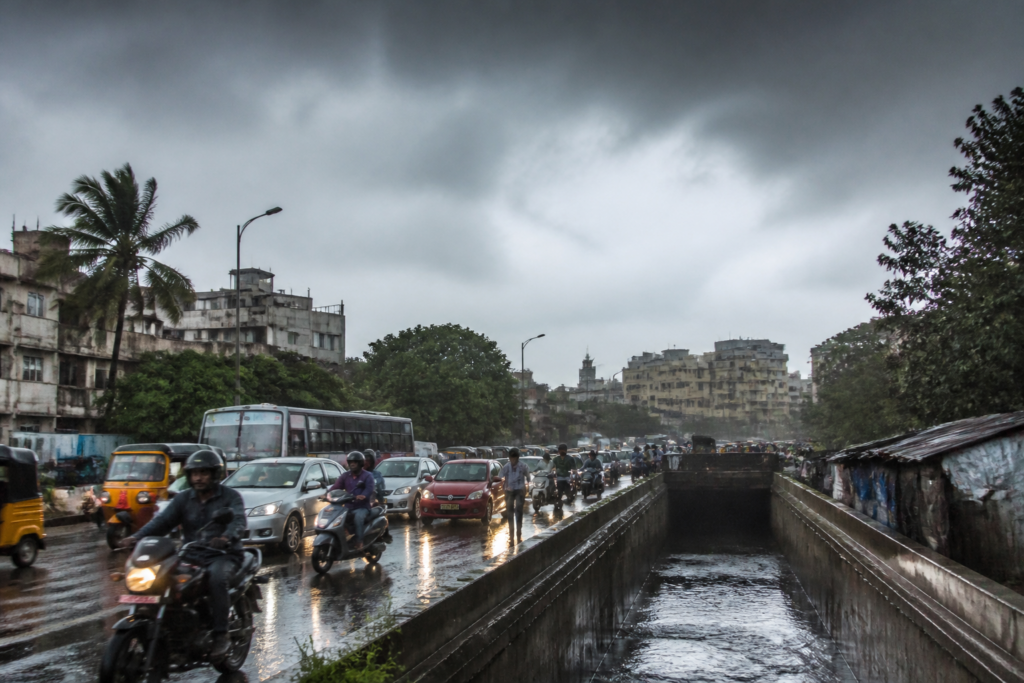 Northeast monsoon Tamil Nadu brings rain over Chennai streets and urban drainage infrastructure.
