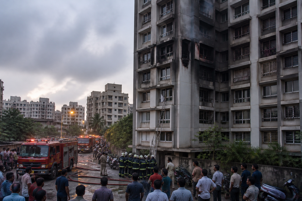 Nalasopara fire damage at a high-rise residential building in Achole