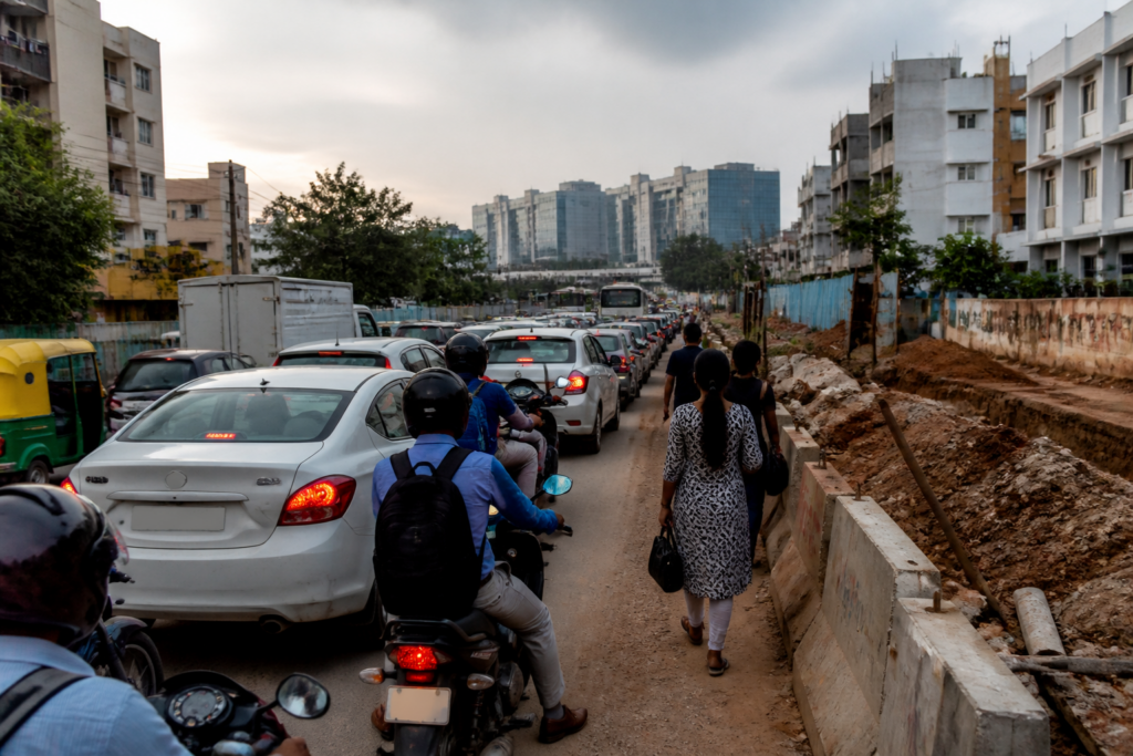 G.M. Palya traffic congestion slowing motorists and pedestrians on Bengaluru’s road