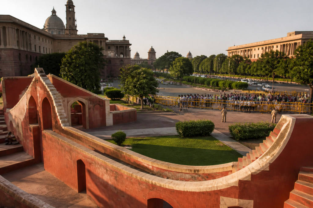 Jantar Mantar Delhi observatory instruments in a historic public space