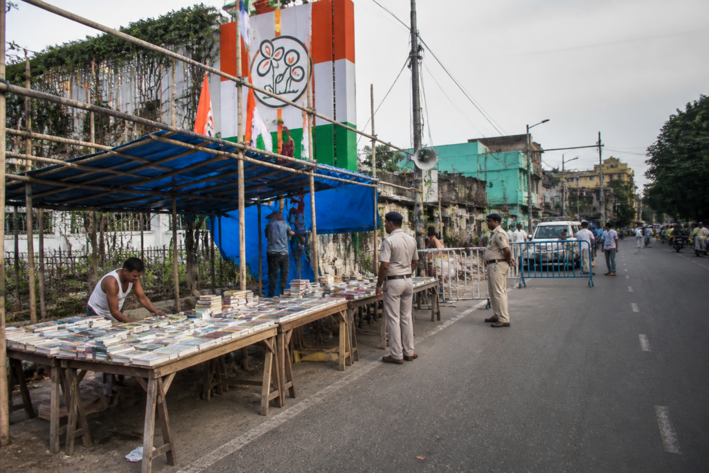CPIM book stall decision outside a party office in Bongaon during Durga Puja